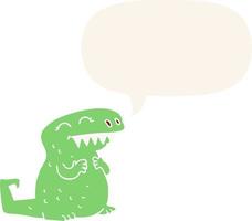 cartoon dinosaur and speech bubble in retro style vector