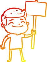 warm gradient line drawing happy cartoon man with placard vector