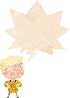 cartoon annoyed man and speech bubble in retro textured style vector