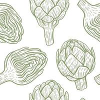 Artichoke fruit hand engraving seamless pattern vector