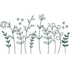 Summer herbs, weeds and flowers line silhouette vector