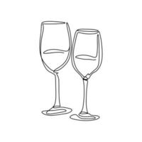 Pair wine glasses isolated line art vector