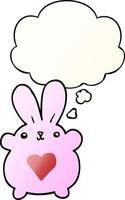 cute cartoon rabbit with love heart and thought bubble in smooth gradient style vector
