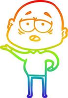 rainbow gradient line drawing cartoon tired bald man vector