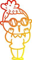 warm gradient line drawing cartoon woman wearing spectacles vector