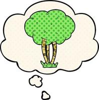 cartoon tree and thought bubble in comic book style vector