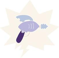 cartoon ray gun and speech bubble in retro style vector