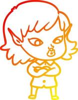 warm gradient line drawing pretty cartoon elf girl vector