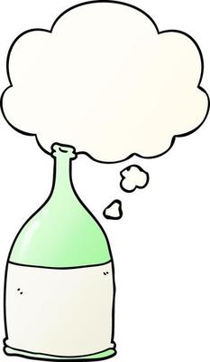 cartoon bottle and thought bubble in smooth gradient style