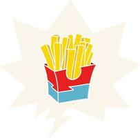 caricatura, comida chatarra, papas fritas, y, burbuja del discurso, en, estilo retro vector