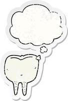 cartoon tooth and thought bubble as a distressed worn sticker vector