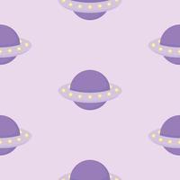 Pattern with cartoon UFO aliens. Flying saucers in space. Vector pattern.