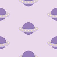 Pattern with cartoon UFO aliens. Flying saucers in space. Vector pattern.