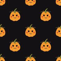 Cute cartoon pumpkin pattern. Vector pattern of pumpkins with face. Halloween decor.