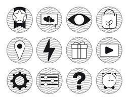 Set of stylish linear vector icons. Universal icon set. Black and white icons.
