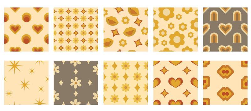 A set of patterns in the retro style of the 70s. Abstract patterns. Retro patterns.