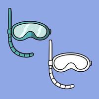 un conjunto de imágenes, una máscara de buceo con un tubo de respiración, una ilustración vectorial en estilo de dibujos animados sobre un fondo de color vector