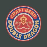 vintage placa círculo logo cerveza artesanal doble dragón vector