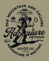 diseño de camiseta de aventura al aire libre de escalada de montaña vector