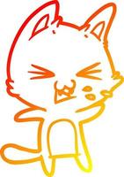 warm gradient line drawing cartoon cat hissing vector