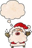 cartoon santa claus shouting and thought bubble in grunge texture pattern style vector