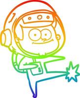 rainbow gradient line drawing happy astronaut cartoon vector