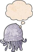 cartoon jellyfish and thought bubble in grunge texture pattern style vector