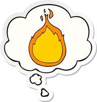 cartoon flames and thought bubble as a printed sticker vector