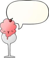 lindo desierto de helado de dibujos animados y burbuja de habla en un estilo de gradiente suave