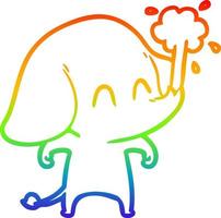 dibujo de línea de gradiente de arco iris lindo elefante de dibujos animados arrojando agua vector