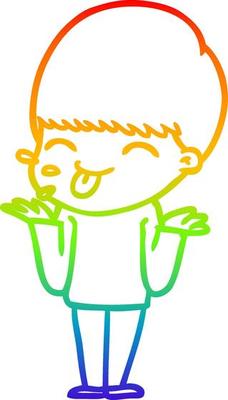 rainbow gradient line drawing cartoon boy sticking out tongue