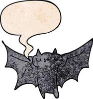 cute cartoon halloween bat and speech bubble in retro texture style vector