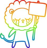 rainbow gradient line drawing crying cartoon lion vector