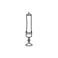 Doodle outline candle in candlestick isolated on white background. vector