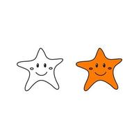 Doodle outline and colored star happy character icon isolated on white background. vector