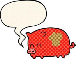 cute cartoon pig and speech bubble in comic book style vector