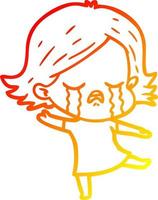 warm gradient line drawing cartoon girl crying vector