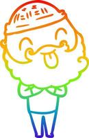 rainbow gradient line drawing man with beard sticking out tongue vector