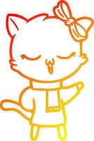 warm gradient line drawing cartoon cat with bow on head vector