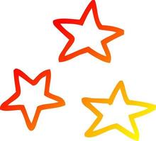 warm gradient line drawing cartoon of three stars vector