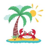 Cute Cartoon Crab on Small Island with Palm Tree vector