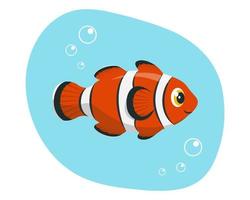 Cute Cartoon Orange Clown Fish with Bubbles vector