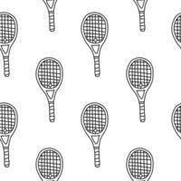 Black and white seamless pattern with doodle outline big tennis rackets. vector