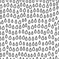 Black and white seamless pattern with outline doodle rain drops. vector