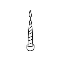 Doodle outline decorative burning striped candle isolated on white background. vector