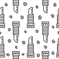 Black and white seamless pattern with doodle outline cosmetic lipsticks. vector