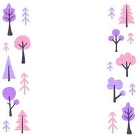 Poster with colorful Scandinavian doodle trees and space for text. vector