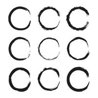 Set of hand drawn black grunge painted round frames isolated on white background. vector