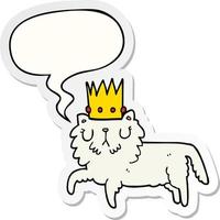 cartoon cat wearing crown and speech bubble sticker vector