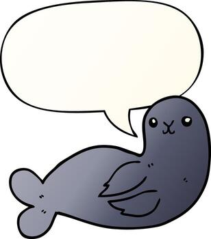 cartoon seal and speech bubble in smooth gradient style vector